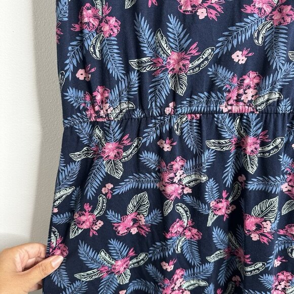 Mata Traders Maxi Dress Sz L Floral Navy Boho Jersey Knit Organic Cotton Stretch - Picture 4 of 9